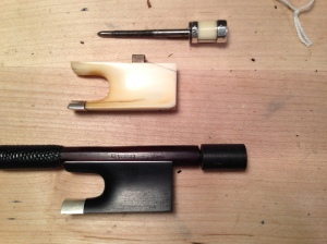 Dodd viola bow with replacement frog and button in progress